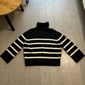 Zara Black and White Striped Turtleneck Sweater